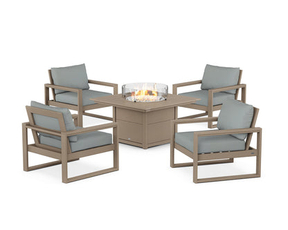 POLYWOOD® EDGE Sectional 5-Piece Deep Seating Set with Fire Pit Table in Vintage Sahara / Spa