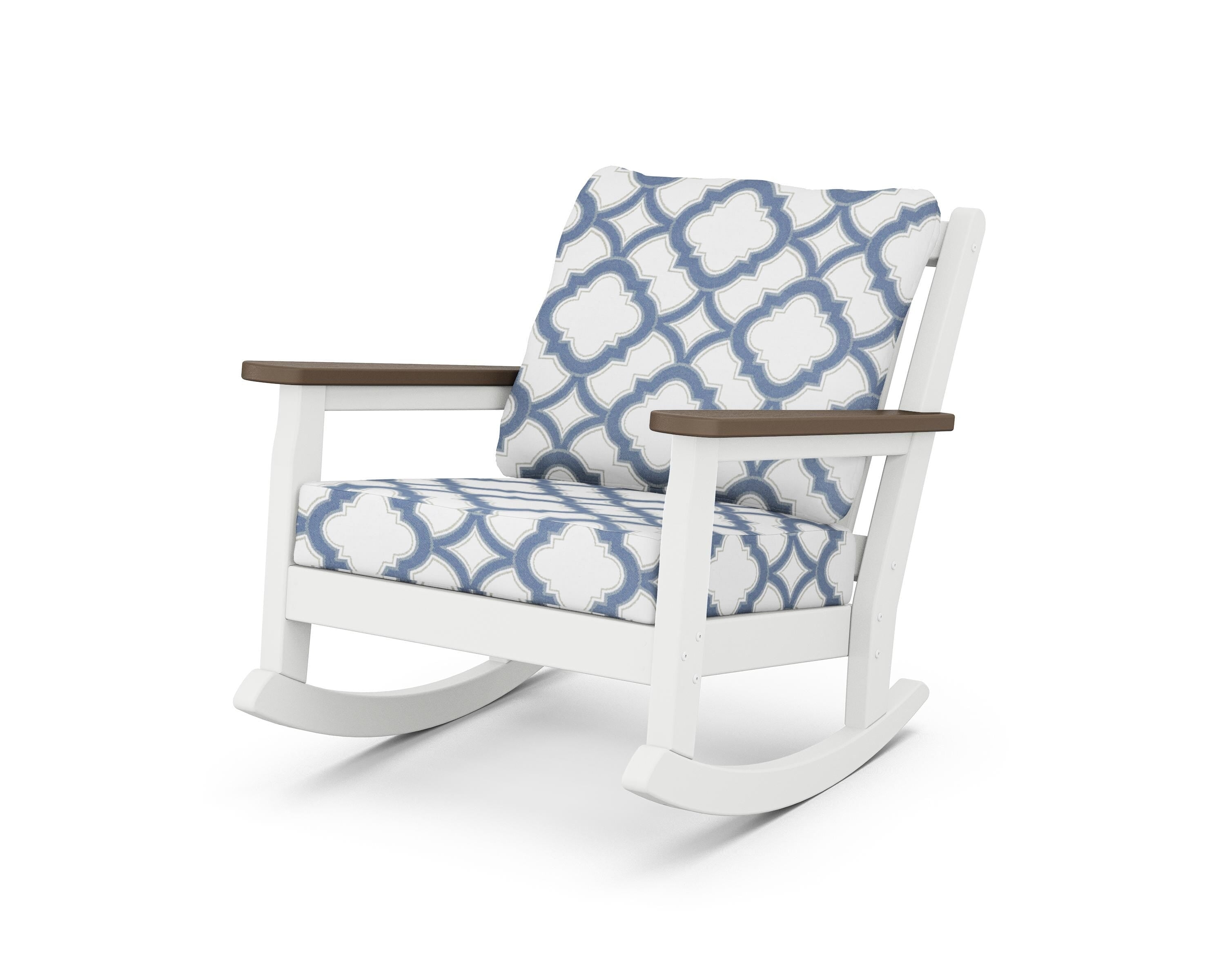 POLYWOOD® Chippendale Deep Seating Rocking Chair in White / Kona / Trellis Sky Blue