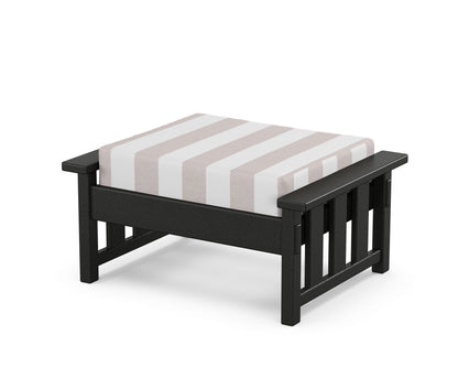 Martha Stewart by POLYWOOD® Acadia Deep Seating Ottoman in Black / Cabana Stripe Dune Burlap