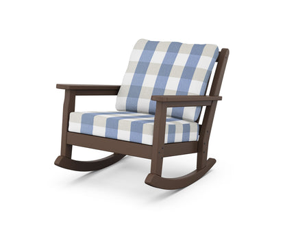 POLYWOOD® Chippendale Deep Seating Rocking Chair in Mahogany / Buffalo Plaid Sky Blue