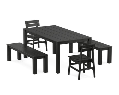 POLYWOOD® Modern Studio Plaza Chair 5-Piece Parsons Dining Set with Benches in Black