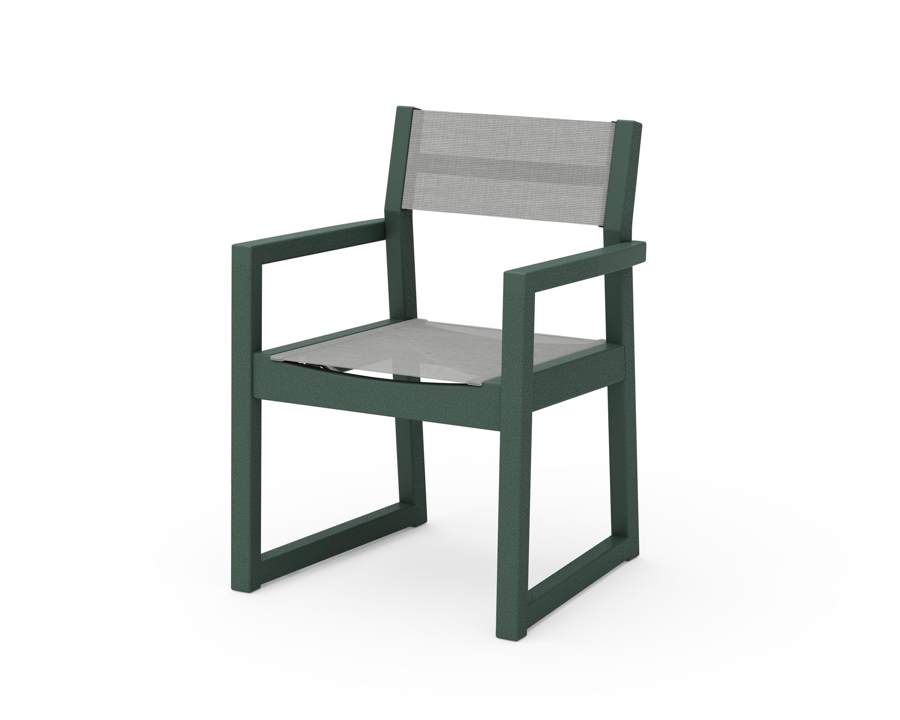 POLYWOOD® EDGE Sling Dining Arm Chair in Green / Metallic Sling