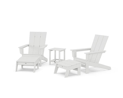 POLYWOOD® 5-Piece Modern Studio Adirondack Set with Ottomans and Side Table in White