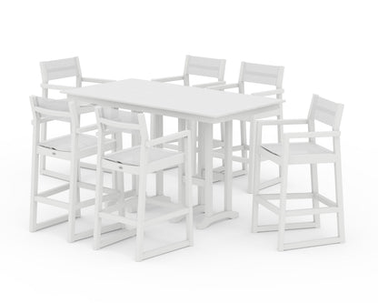 POLYWOOD® EDGE Sling Arm Chair 7-Piece Farmhouse Bar Set in White / White Sling