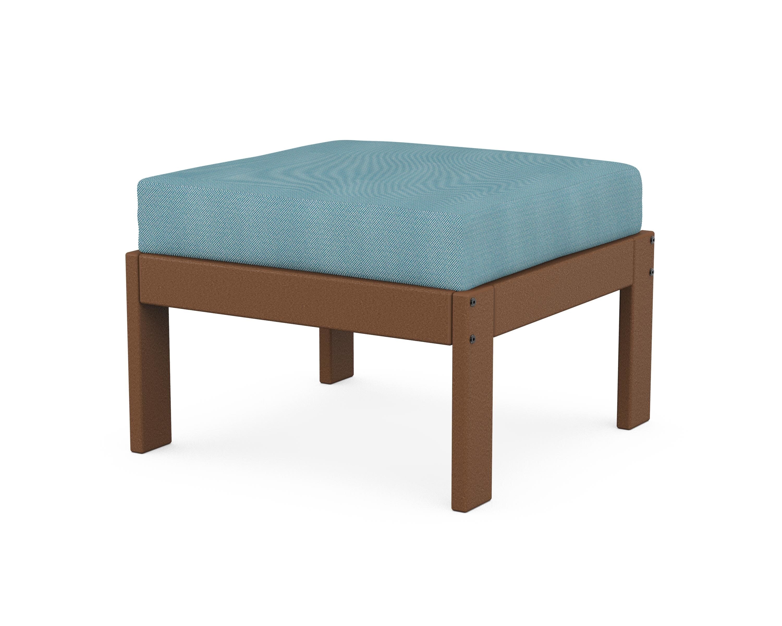 POLYWOOD® Vineyard Modular Ottoman in Teak / Lattice Sky Blue