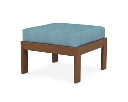 POLYWOOD® Vineyard Modular Ottoman in Teak / Lattice Sky Blue