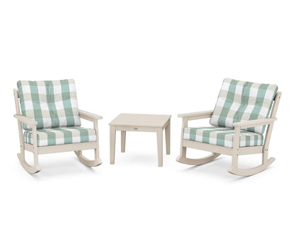 POLYWOOD® Vineyard 3-Piece Deep Seating Rocker Set in Sand / Buffalo Plaid Glacier Spa