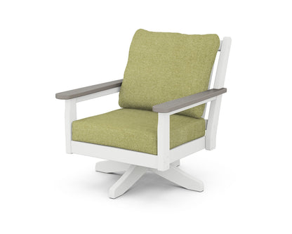 POLYWOOD® Chippendale Deep Seating Swivel Chair in White / Driftwood / Chartreuse Boucle