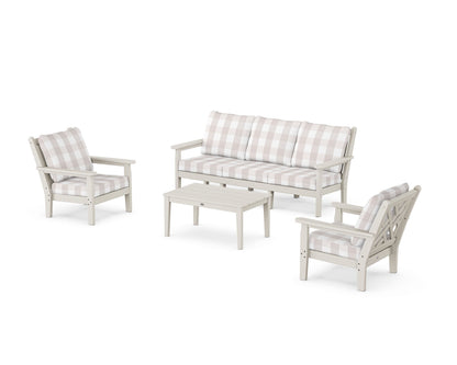 POLYWOOD® Chippendale 4-Piece Deep Seating Set with Sofa in Sand / Buffalo Plaid Dune Burlap