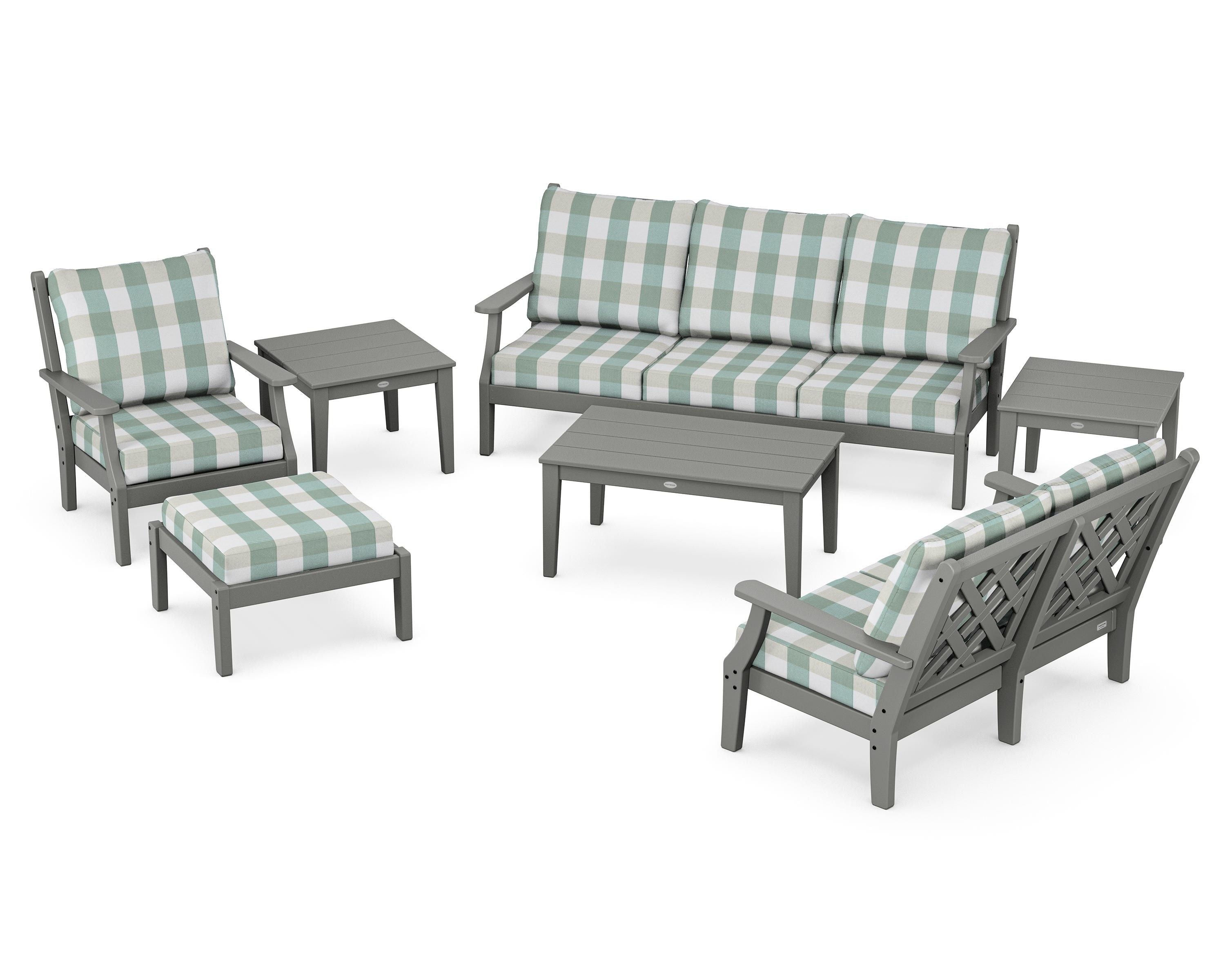 Country Living Wovendale 7-Piece Deep Seating Set in Slate Grey / Buffalo Plaid Glacier Spa