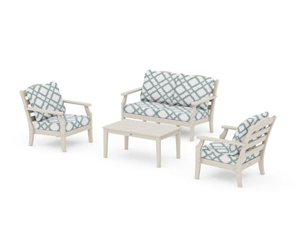 Draper James™ by  POLYWOOD® Savannah 4-Piece Deep Seating Set with Loveseat in Sand / Trellis Glacier Spa