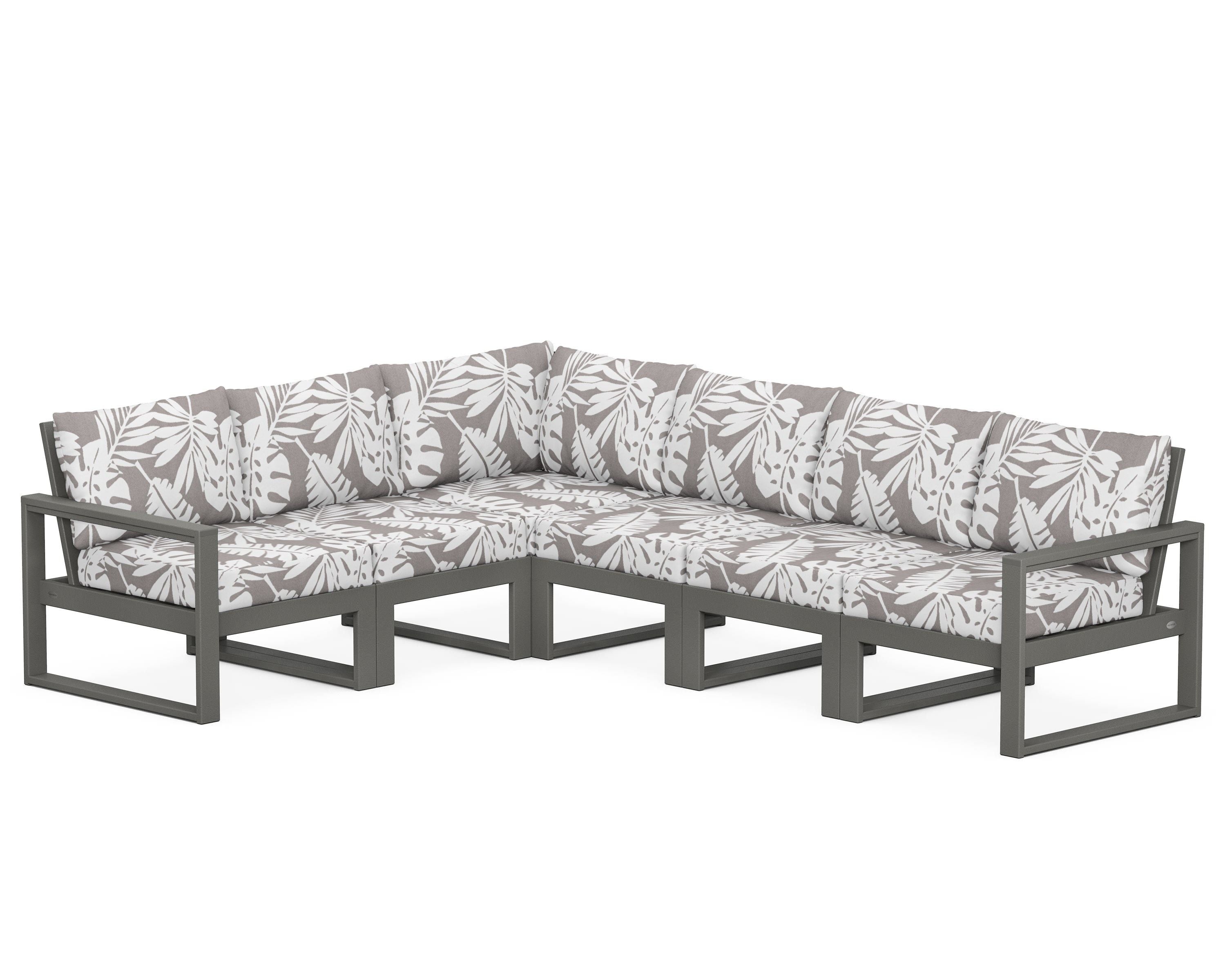 POLYWOOD® EDGE 6-Piece Modular Deep Seating Set in Slate Grey / Leaf Grey Mist