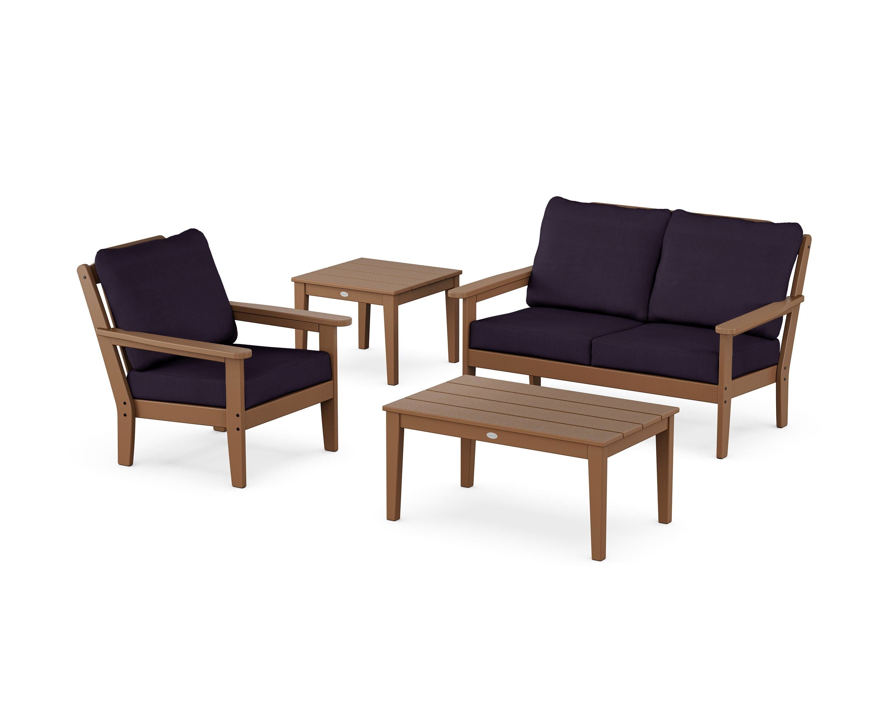 Country Living Wovendale 4-Piece Deep Seating Set in Teak / Navy Linen