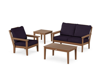 Country Living Wovendale 4-Piece Deep Seating Set in Teak / Navy Linen