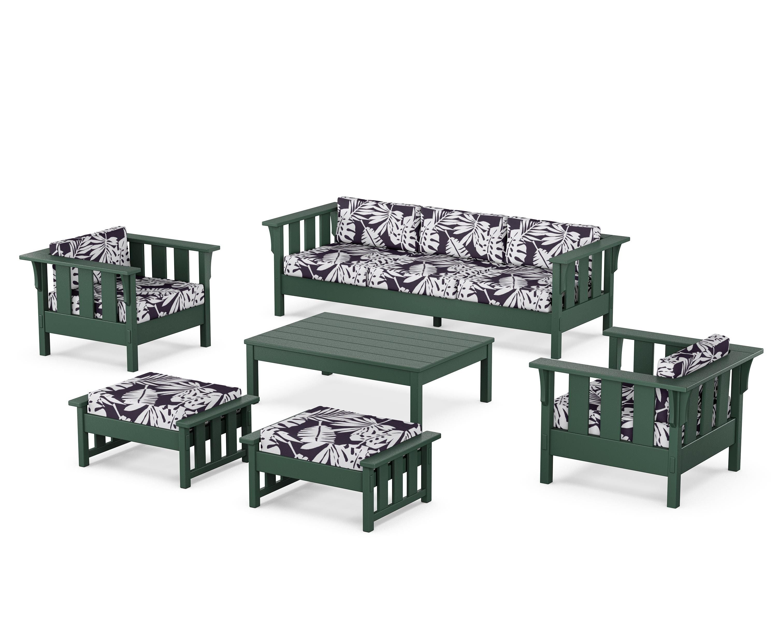 Martha Stewart by POLYWOOD® Acadia 6-Piece Lounge Sofa Set in Green / Leaf Navy