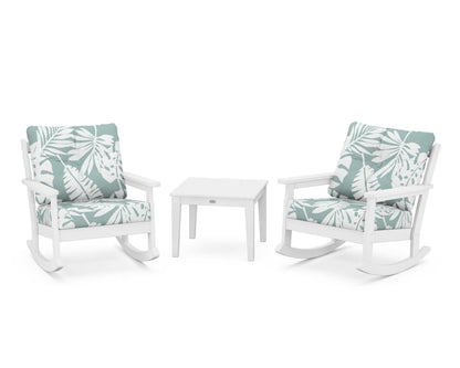 POLYWOOD® Vineyard 3-Piece Deep Seating Rocker Set in White / Leaf Glacier Spa