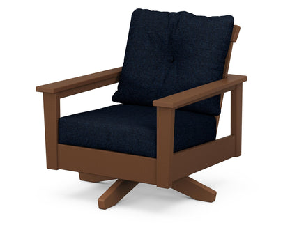 POLYWOOD® Prescott Deep Seating Swivel Chair in Teak / Marine Indigo