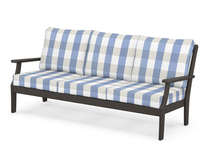 POLYWOOD® Braxton Deep Seating Sofa in Vintage Coffee / Buffalo Plaid Sky Blue