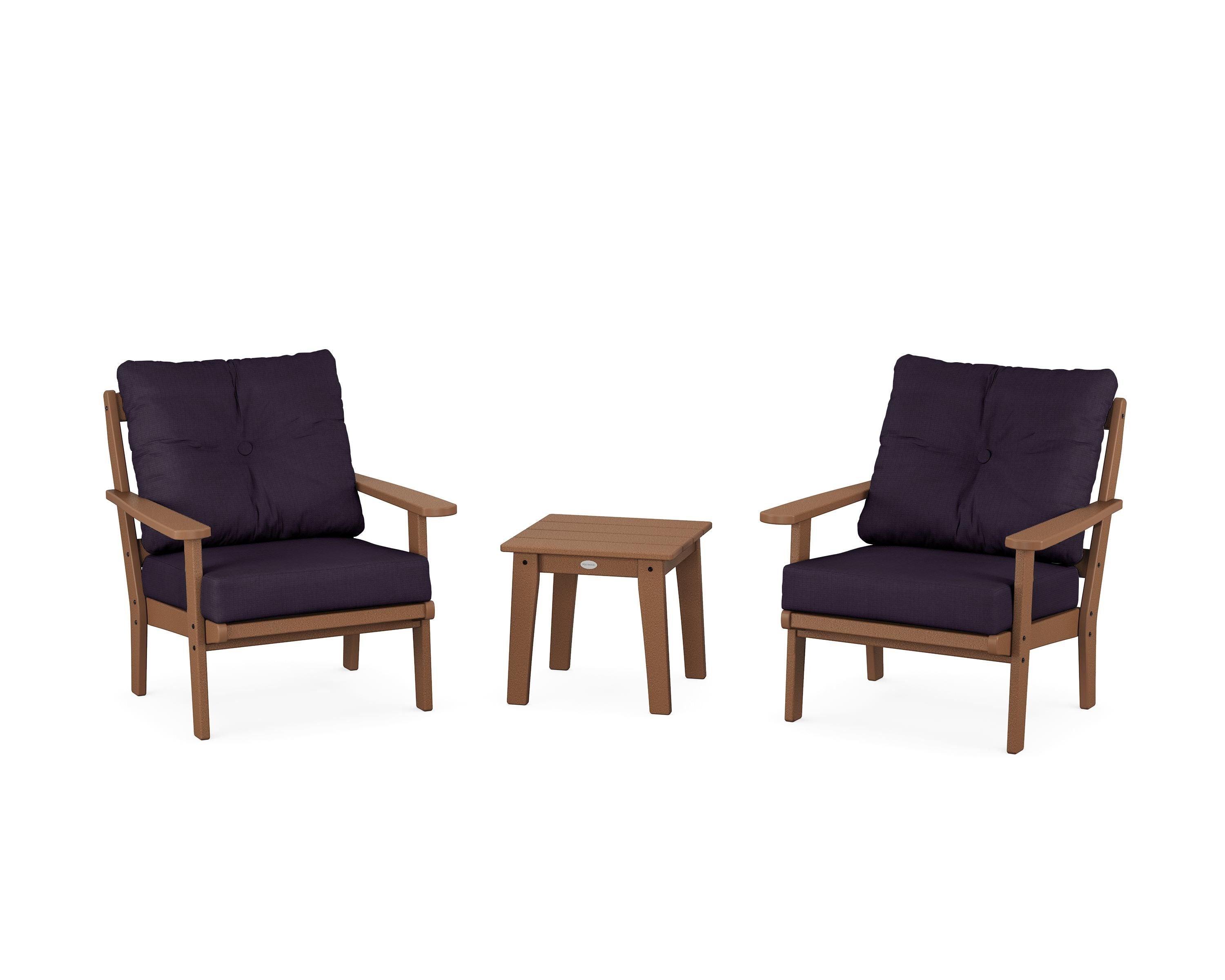 POLYWOOD® Mission 3-Piece Deep Seating Set in Teak / Navy Linen