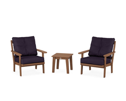 POLYWOOD® Mission 3-Piece Deep Seating Set in Teak / Navy Linen
