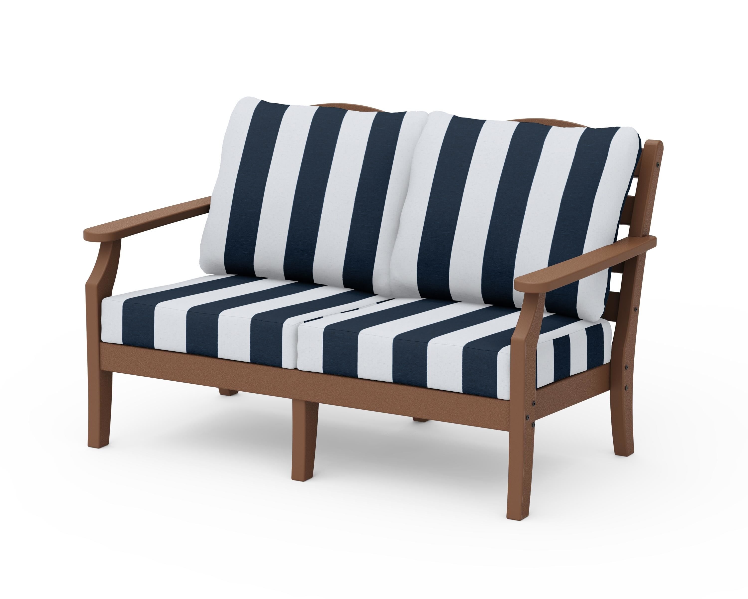 Draper James™ by  POLYWOOD® Savannah Deep Seating Loveseat in Teak / Cabana Stripe Marine Indigo