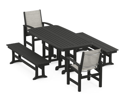 POLYWOOD® Coastal 5-Piece Dining Set in Black / Birch Sling