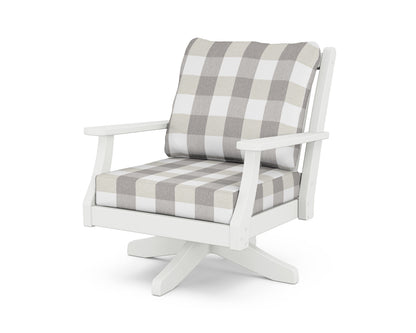 Country Living Wovendale Deep Seating Swivel Chair in White / Buffalo Plaid Grey Mist