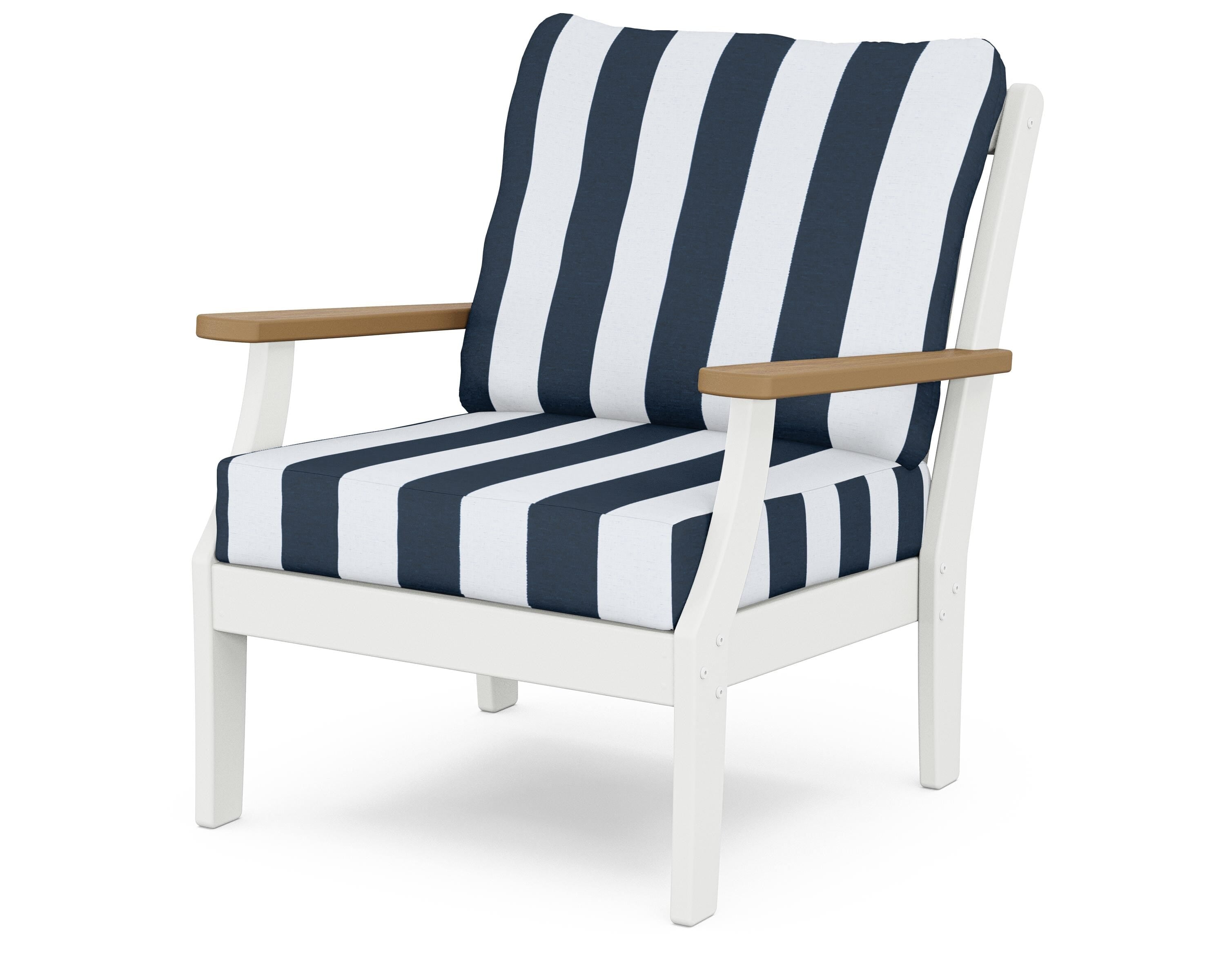 POLYWOOD® Braxton Deep Seating Chair in White / Natural / Cabana Stripe Marine Indigo