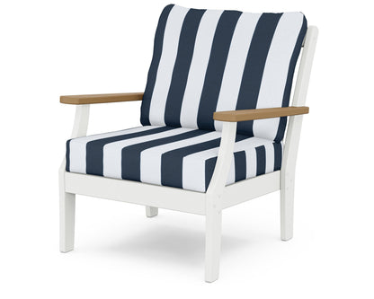 POLYWOOD® Braxton Deep Seating Chair in White / Natural / Cabana Stripe Marine Indigo