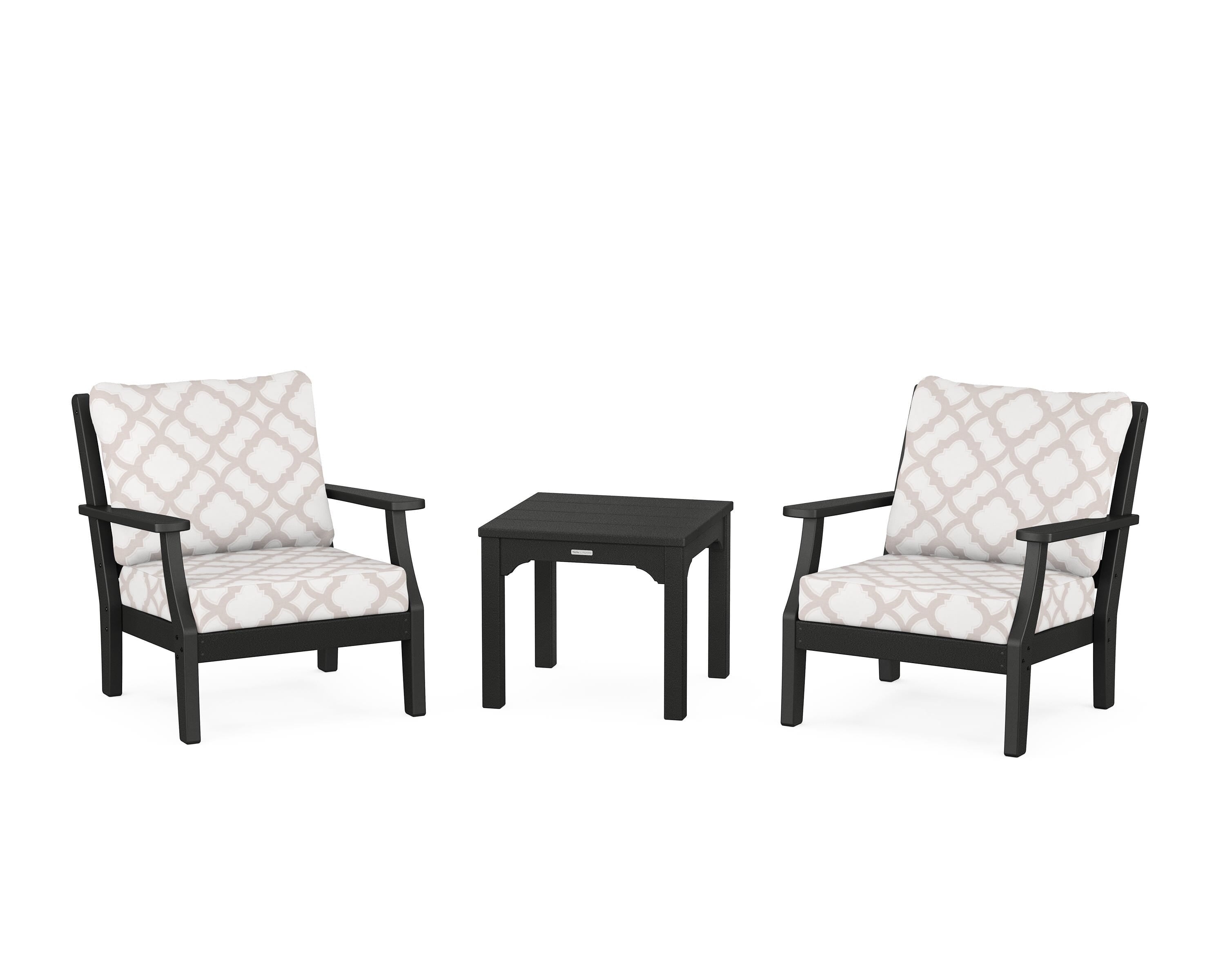 Martha Stewart by POLYWOOD® Chinoiserie 3-Piece Deep Seating Set in Black / Trellis Dune Burlap