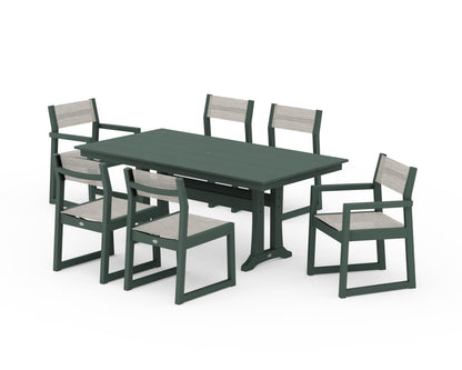POLYWOOD® EDGE Sling 7-Piece Farmhouse Trestle Dining Set in Green / Birch Sling
