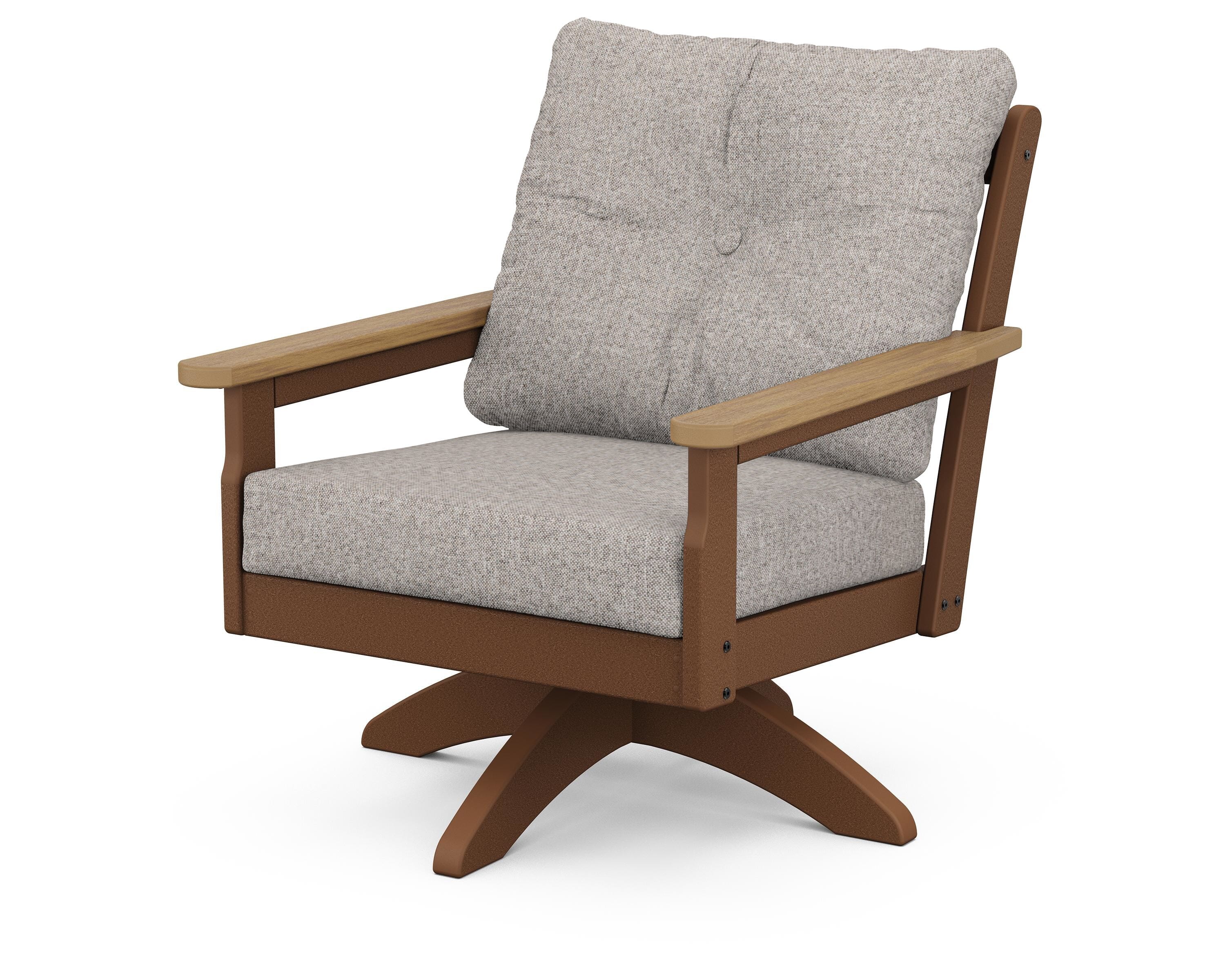 POLYWOOD® Vineyard Deep Seating Swivel Chair in Teak / Natural / Weathered Tweed