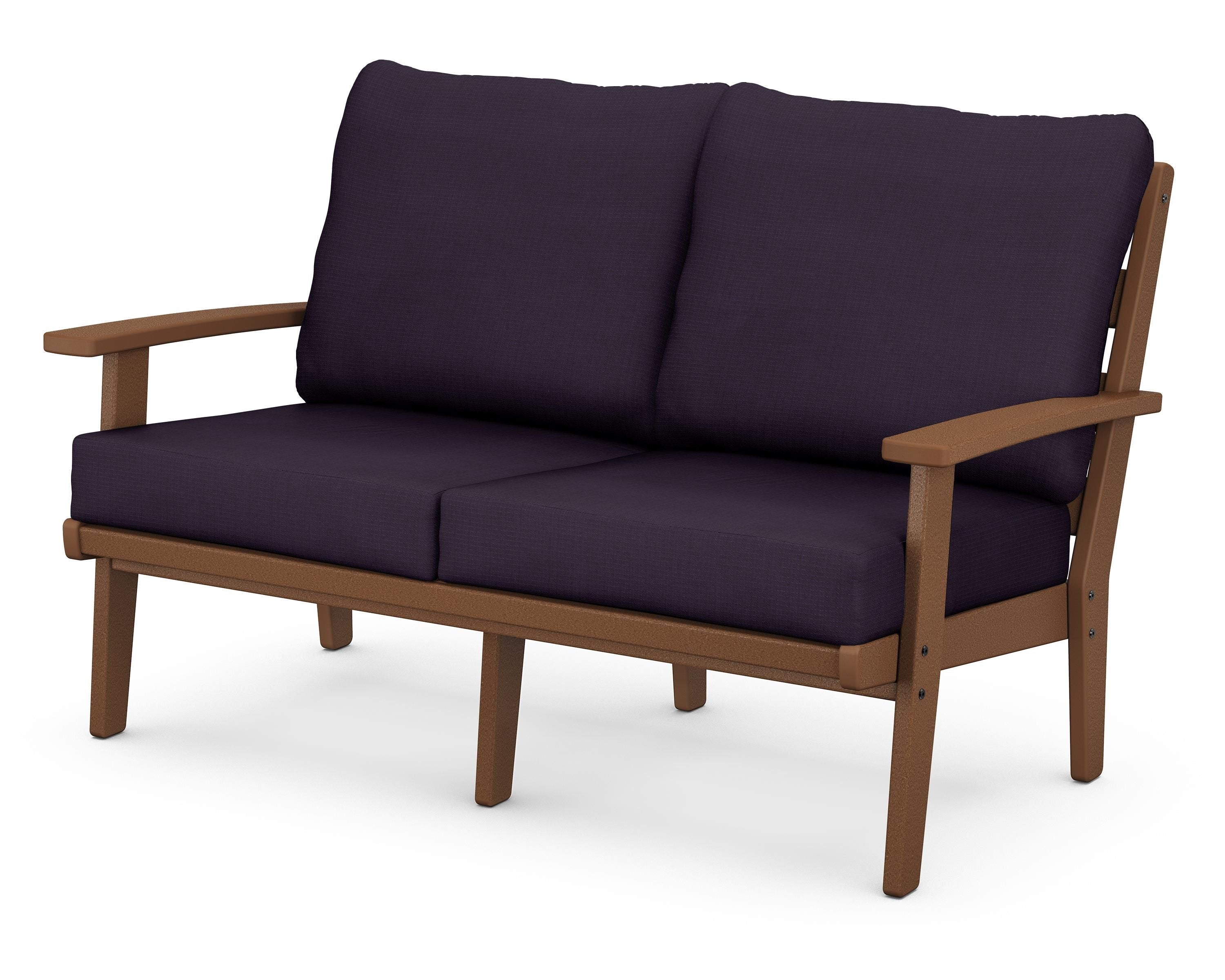 POLYWOOD® Grant Park Deep Seating Loveseat in Teak / Navy Linen