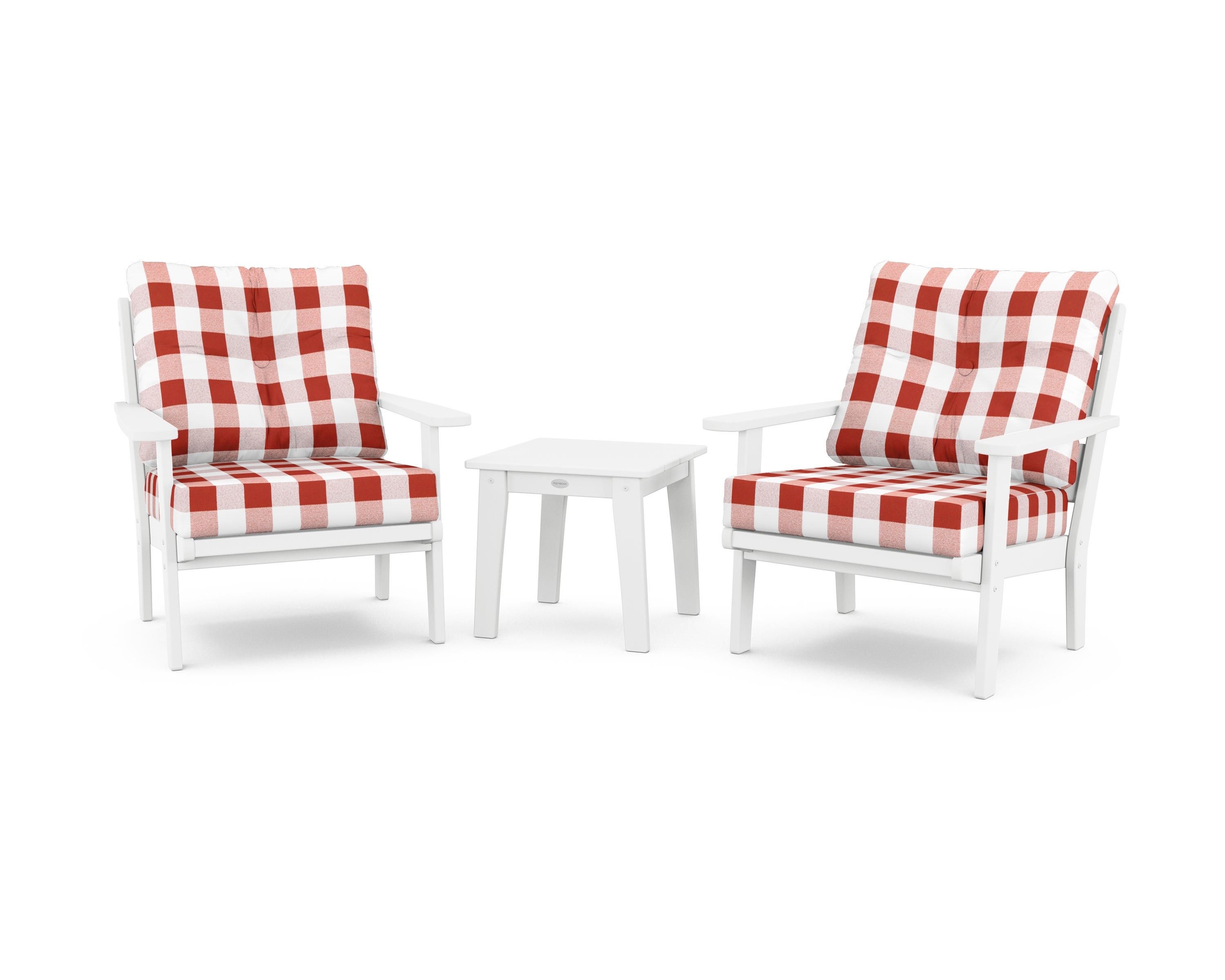 POLYWOOD® Lakeside 3-Piece Deep Seating Chair Set in White / Buffalo Plaid Crimson