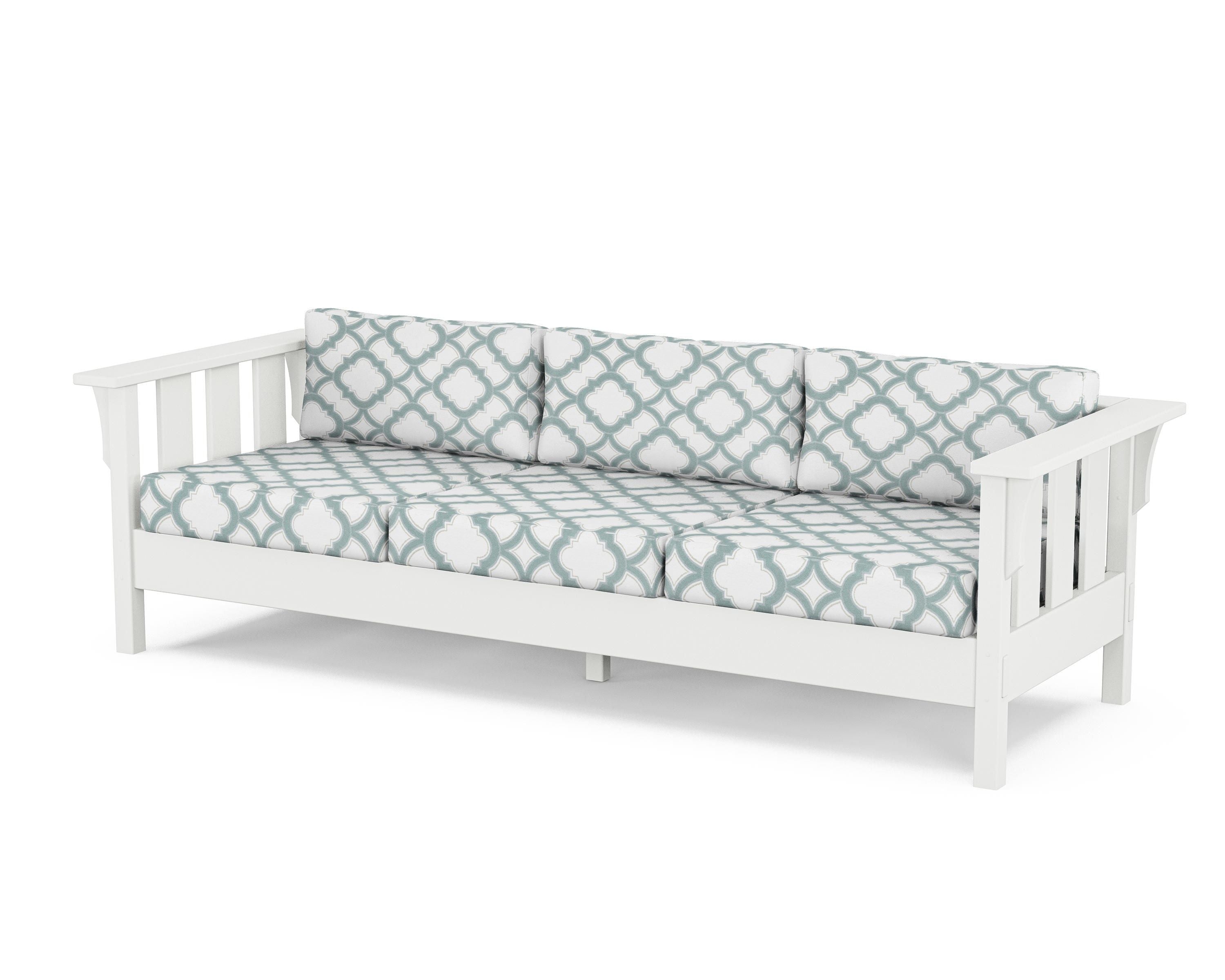 Martha Stewart by POLYWOOD® Acadia Deep Seating Sofa in White / Trellis Glacier Spa