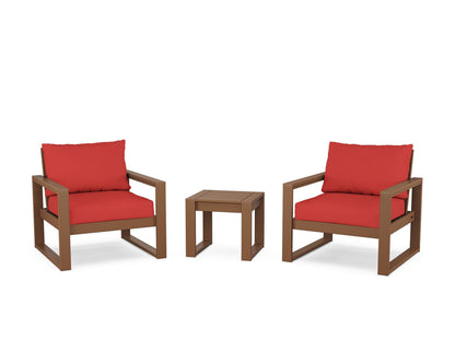 POLYWOOD® EDGE Sectional 3-Piece Deep Seating Set in Teak / Crimson Linen