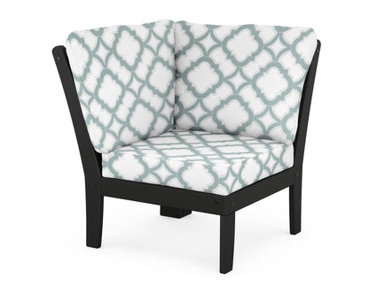POLYWOOD® Braxton Modular Corner Chair in Black / Trellis Glacier Spa