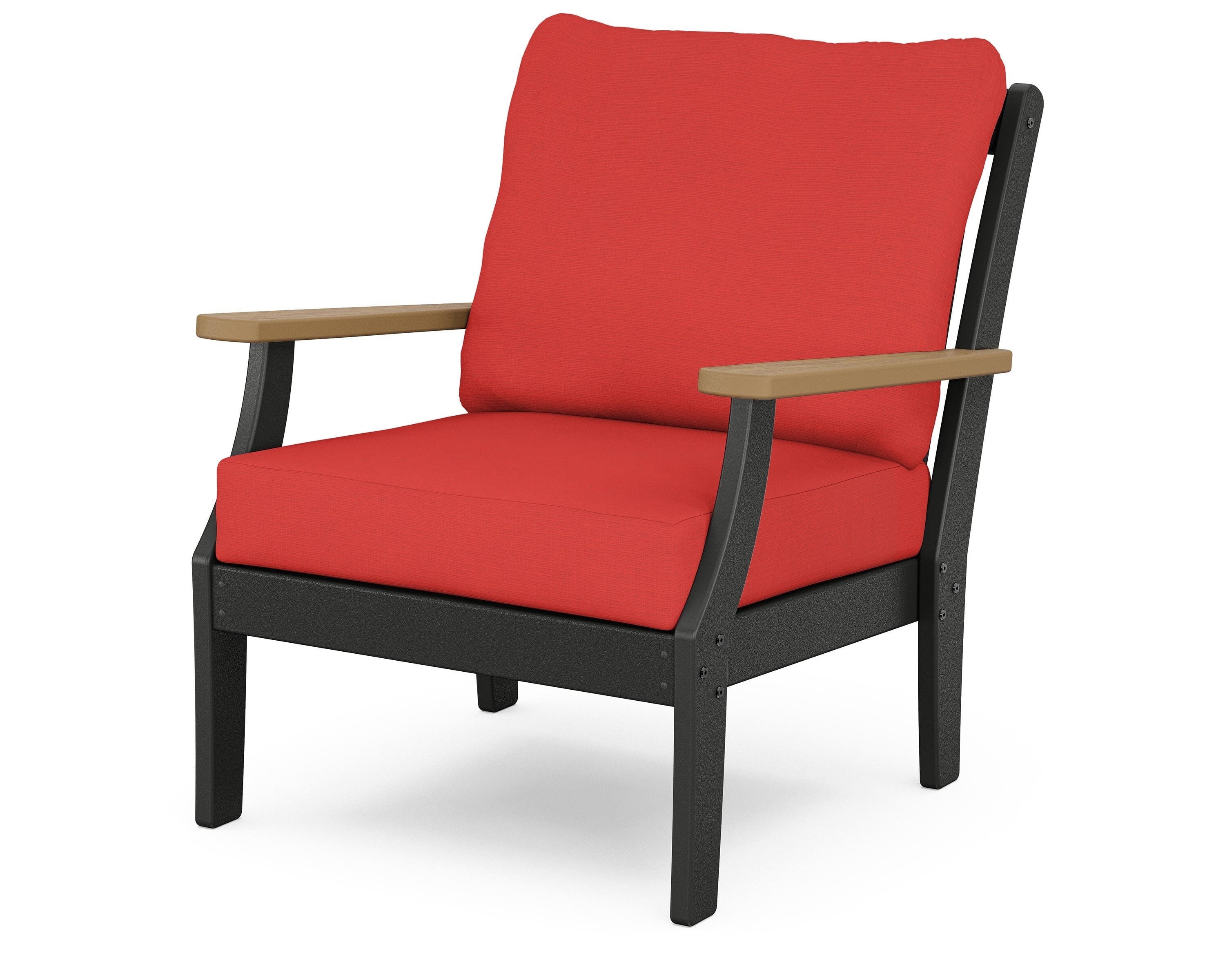 POLYWOOD® Braxton Deep Seating Chair in Black / Natural / Crimson Linen