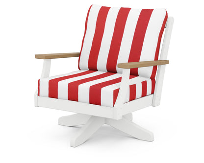 POLYWOOD® Braxton Deep Seating Swivel Chair in White / Natural / Cabana Stripe Crimson