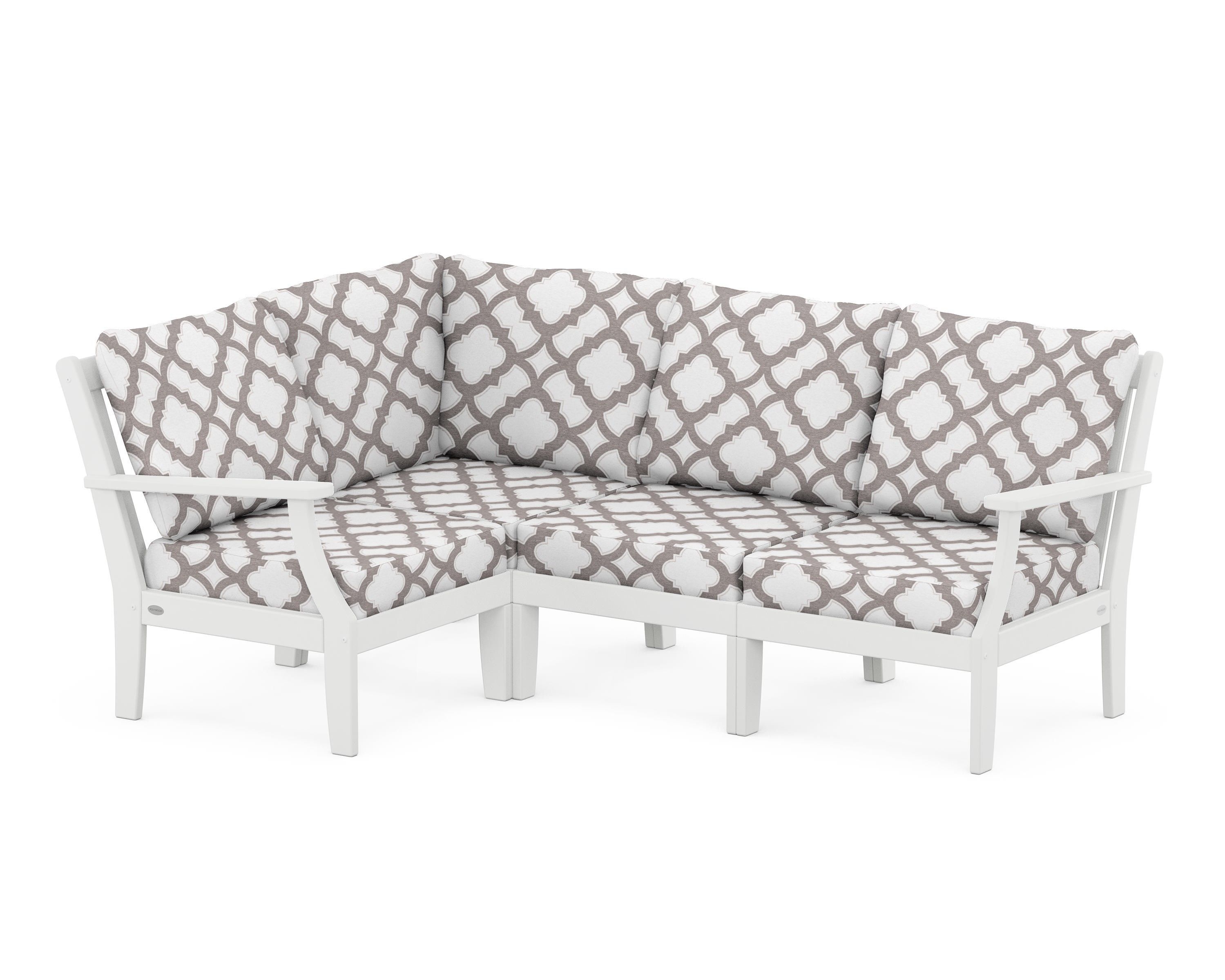 POLYWOOD® Braxton Modular 4-Piece Deep Seating Set in White / Trellis Grey Mist