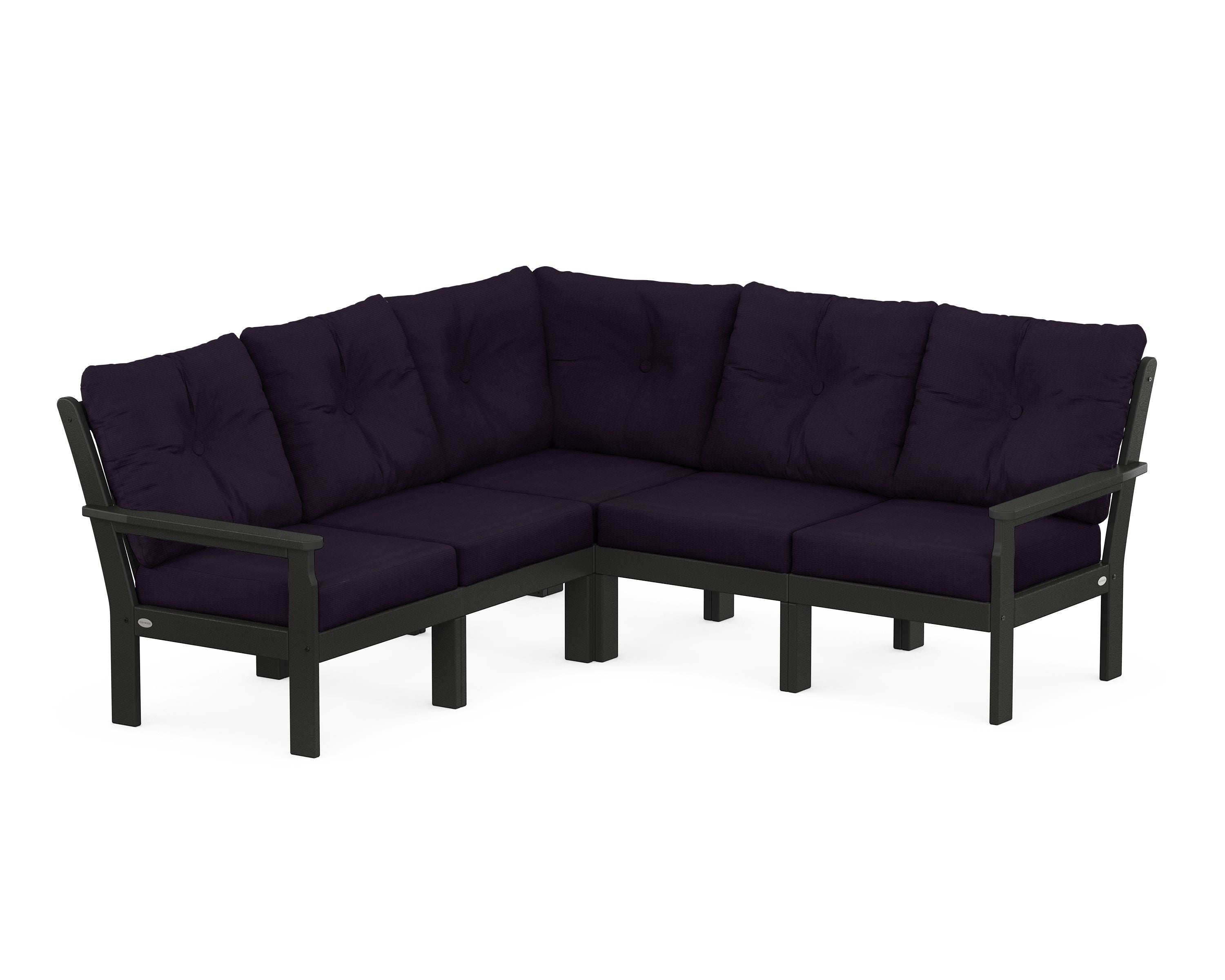 POLYWOOD® Vineyard 5-Piece Sectional in Black / Navy Linen