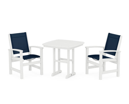 POLYWOOD® Coastal 3-Piece Dining Set in White / Navy Blue Sling