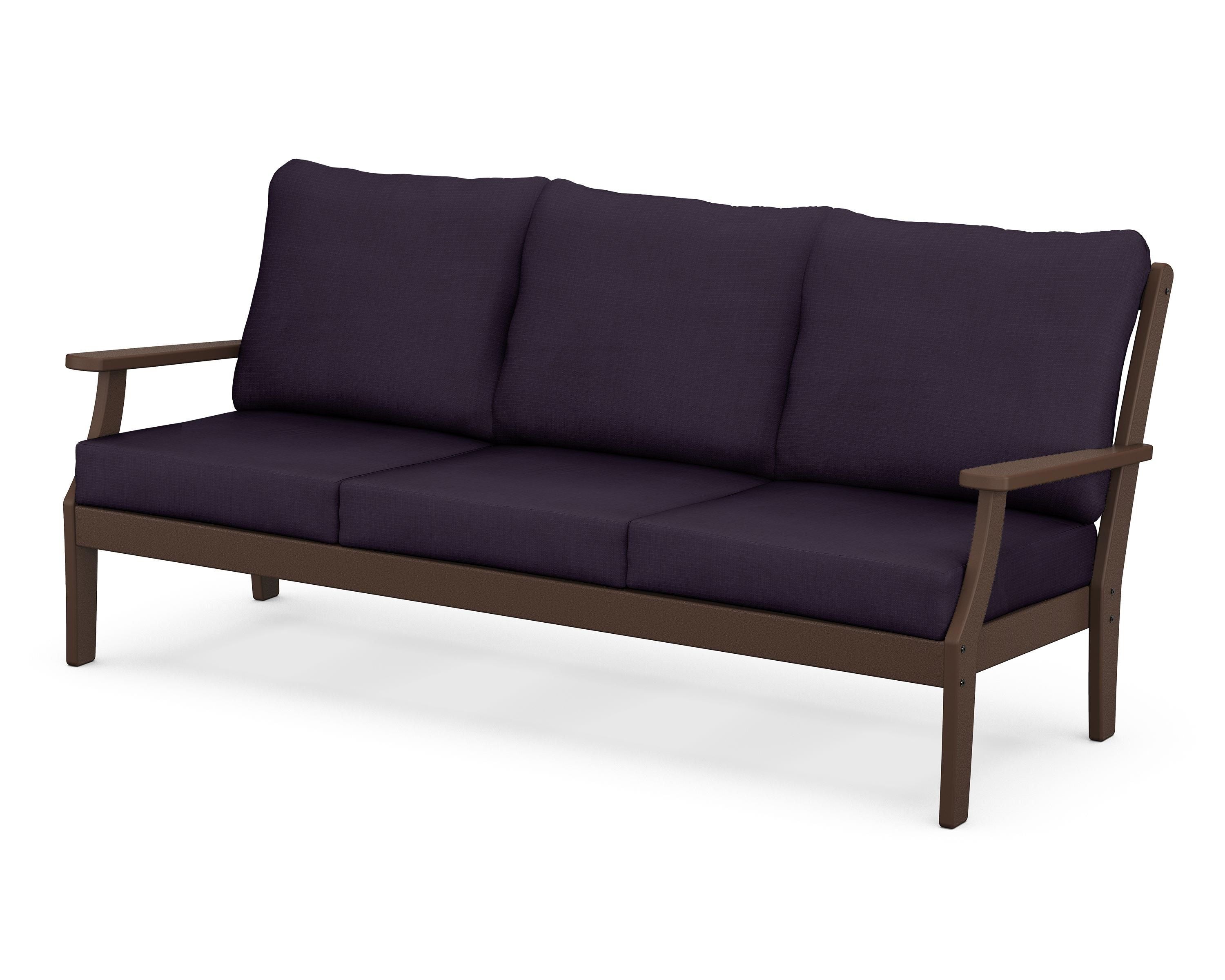 POLYWOOD® Braxton Deep Seating Sofa in Mahogany / Navy Linen