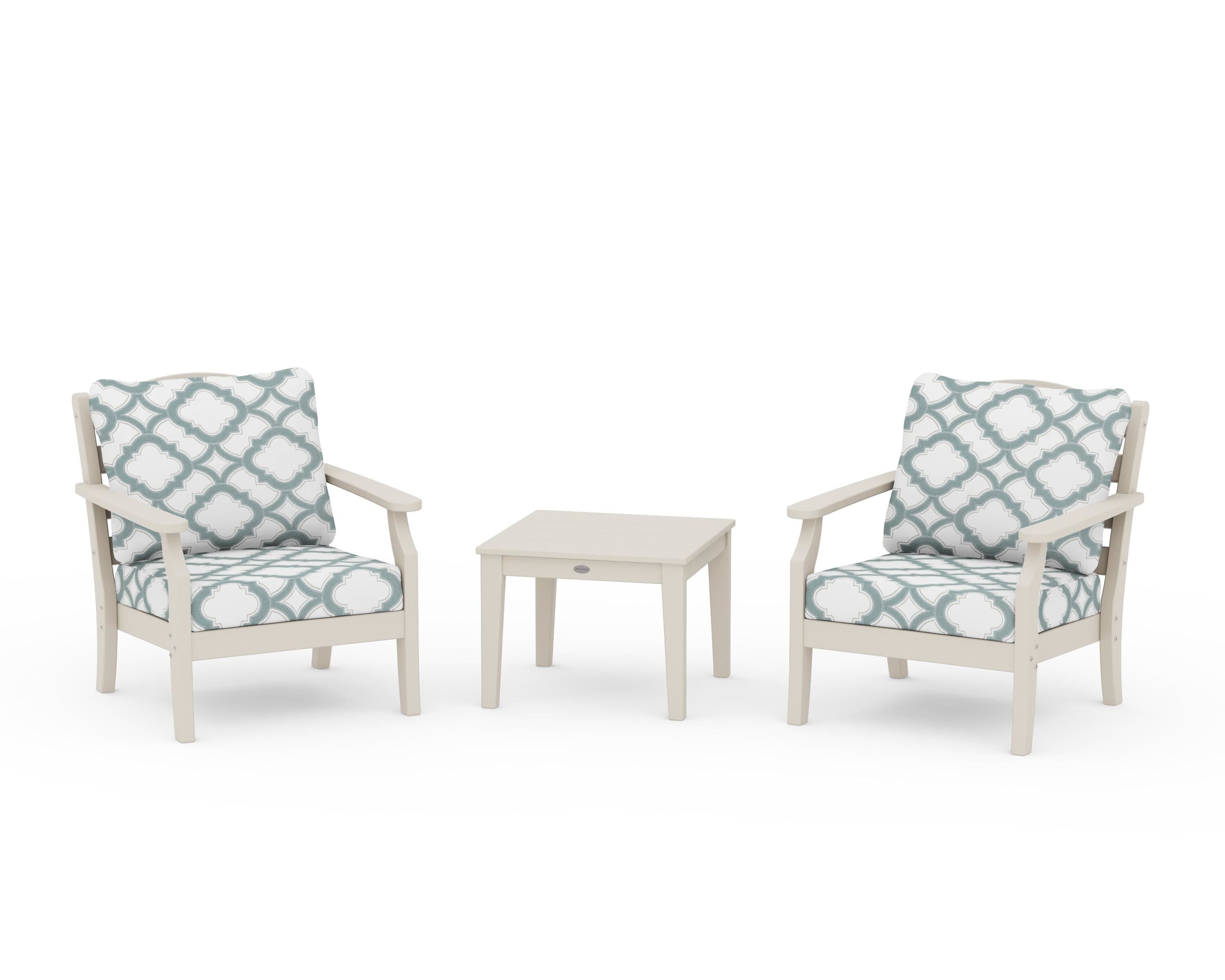 Draper James™ by  POLYWOOD® Savannah 3-Piece Deep Seating Set in Sand / Trellis Glacier Spa
