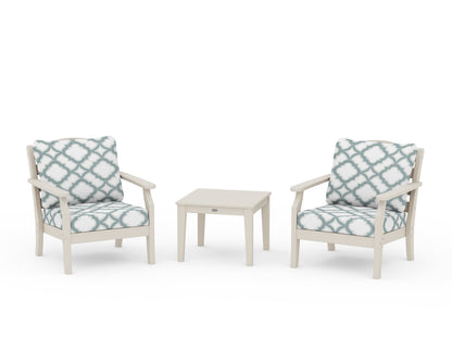 Draper James™ by  POLYWOOD® Savannah 3-Piece Deep Seating Set in Sand / Trellis Glacier Spa