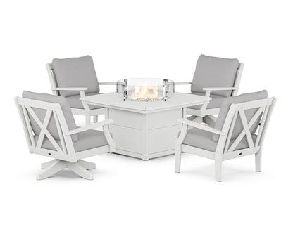 POLYWOOD® Braxton 5-Piece Deep Seating Set with Fire Table in Vintage White / Granite