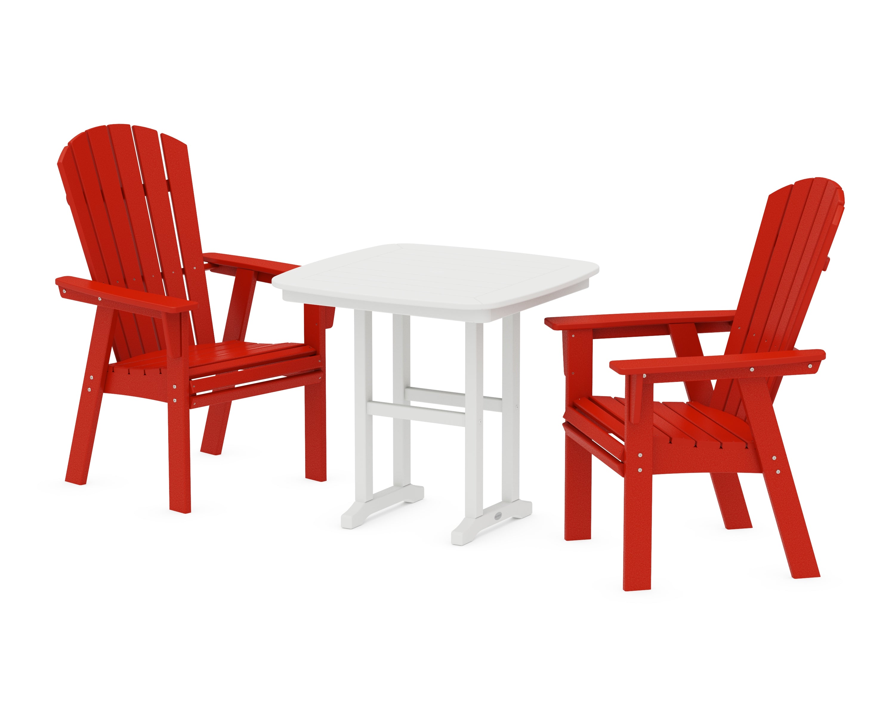 POLYWOOD® Nautical Adirondack 3-Piece Dining Set in Sunset Red / White