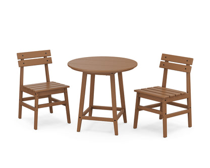 POLYWOOD® Modern Studio Plaza Chair 3-Piece Round Bistro Dining Set in Teak