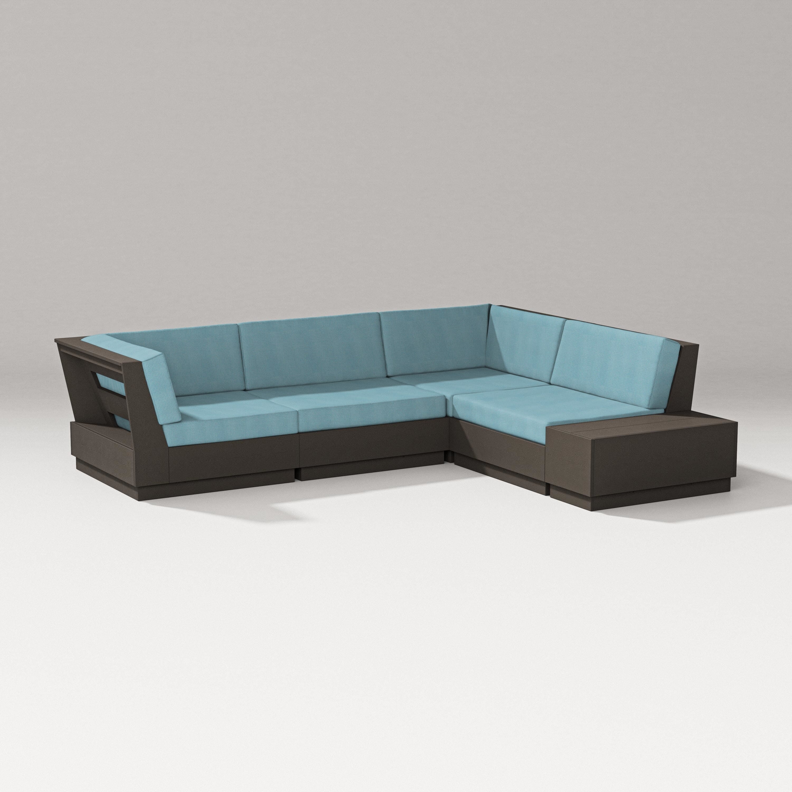 PW Designer Series Elevate Corner Sectional in Vintage Coffee / Lattice Sky Blue
