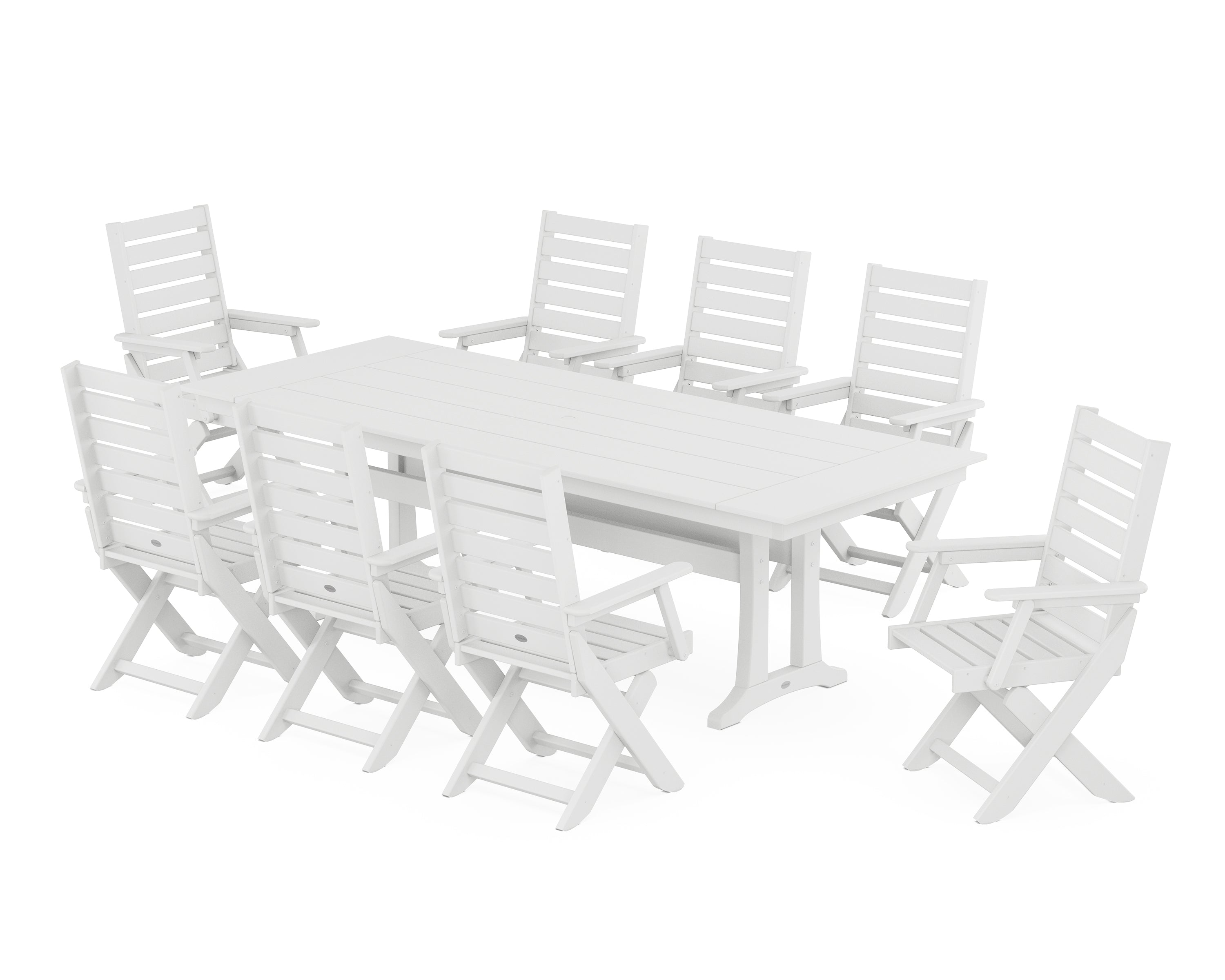 POLYWOOD® Captain 9-Piece Farmhouse Dining Set with Trestle Legs in White